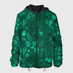 Куртка с капюшоном мужская Яркие зеленые листья, цвет: 3D-черный
