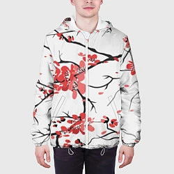Куртка с капюшоном мужская Распустившиеся цветы, цвет: 3D-белый — фото 2