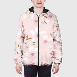 Куртка с капюшоном мужская Розовые цветы весны, цвет: 3D-черный — фото 2