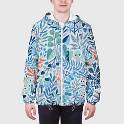 Куртка с капюшоном мужская Цветы, листья, грибы и растения, цвет: 3D-белый — фото 2