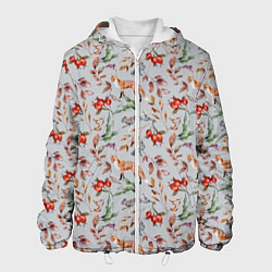 Куртка с капюшоном мужская Лисы и лесные ягоды, цвет: 3D-белый