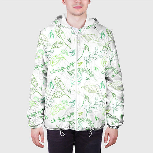 Мужская куртка Хаос из зелёных веток и листьев / 3D-Белый – фото 3