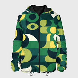 Куртка с капюшоном мужская Зеленая геометрическая трансформация, цвет: 3D-черный