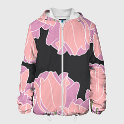 Куртка с капюшоном мужская Розовые цветы-кристаллы, цвет: 3D-белый