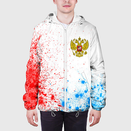 Мужская куртка RUSSIA - ГЕРБ - Арт / 3D-Белый – фото 3