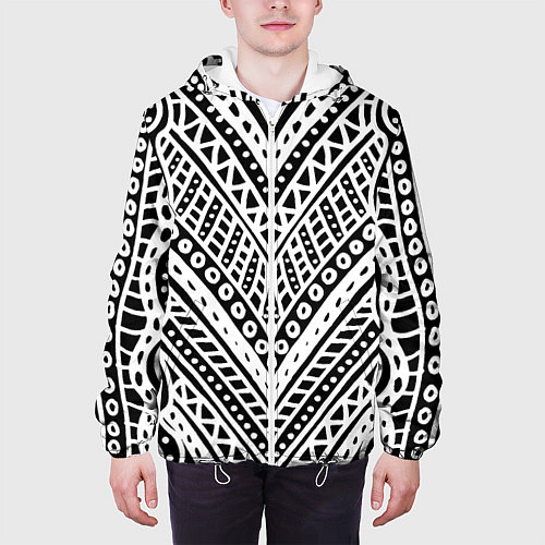 Мужская куртка Абстракция черно-белая Волны, полосы, вензеля Моно / 3D-Белый – фото 3