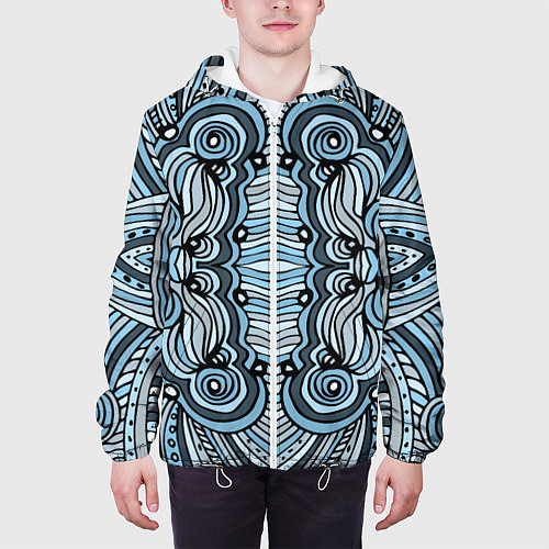 Мужская куртка Абстрактный узор в дудл стиле Рисунок от руки Лини / 3D-Белый – фото 3