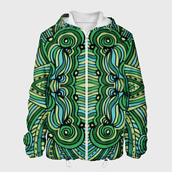Куртка с капюшоном мужская Абстракция Калейдоскоп Зеленый, голубой и черный ц, цвет: 3D-белый