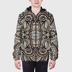 Куртка с капюшоном мужская Калейдоскоп Абстракция в стиле дудл Коричневый, бе, цвет: 3D-черный — фото 2