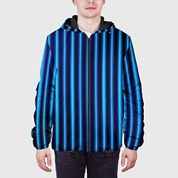 Куртка с капюшоном мужская Неоновый свет Голубые и синие вертикальные полосы, цвет: 3D-черный — фото 2
