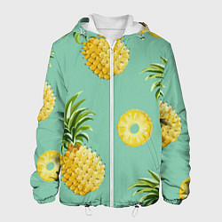 Куртка с капюшоном мужская Большие ананасы, цвет: 3D-белый