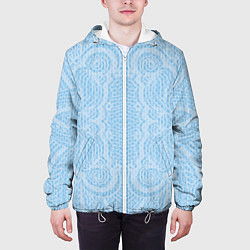 Куртка с капюшоном мужская Вязаный светлый узор, абстракция Нежный голубой цв, цвет: 3D-белый — фото 2