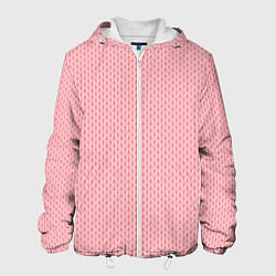 Куртка с капюшоном мужская Вязаный простой узор косичка Три оттенка розового, цвет: 3D-белый
