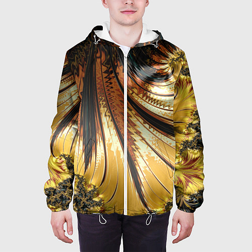 Мужская куртка Черный с золотым фрактал Абстракция / 3D-Белый – фото 3