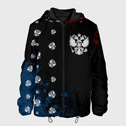 Куртка с капюшоном мужская РОССИЯ - ГЕРБ Брызги 9, цвет: 3D-черный