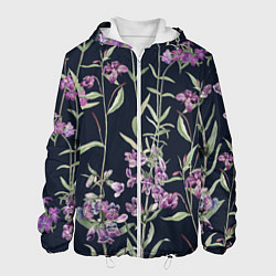 Куртка с капюшоном мужская Цветы Фиолетовые, цвет: 3D-белый