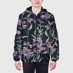 Куртка с капюшоном мужская Цветы Фиолетовые, цвет: 3D-черный — фото 2
