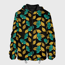Куртка с капюшоном мужская Золотые и зеленые листья, цвет: 3D-черный