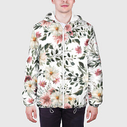 Куртка с капюшоном мужская Цветы Акварельно-Белые, цвет: 3D-белый — фото 2