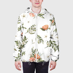 Куртка с капюшоном мужская Цветы Цитрусовых Мандарин, цвет: 3D-белый — фото 2