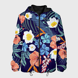 Куртка с капюшоном мужская Цветы Экзотические, цвет: 3D-черный