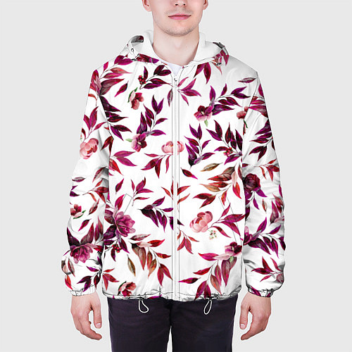 Мужская куртка Цветы Летние Розовые / 3D-Белый – фото 3