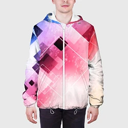 Куртка с капюшоном мужская Розово-голубая абстрактная геометрия, цвет: 3D-белый — фото 2