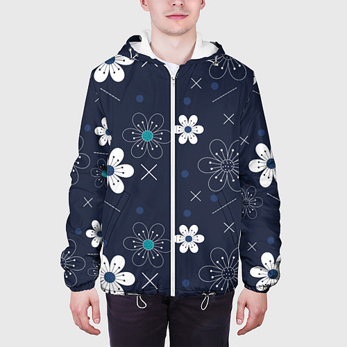 Мужская куртка Ночные цветы на ночной поляне / 3D-Белый – фото 3