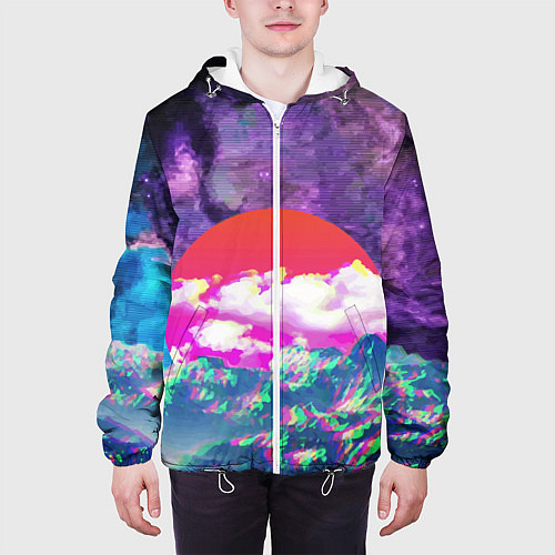 Мужская куртка Закат красного солнца Импрессионизм Горы Neon / 3D-Белый – фото 3