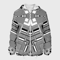 Куртка с капюшоном мужская Черно белый современный геометрический узор Симмет, цвет: 3D-белый