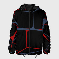 Куртка с капюшоном мужская Геометрические линии сине-красные, цвет: 3D-черный