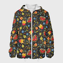 Куртка с капюшоном мужская Хохломские цветочки, цвет: 3D-белый