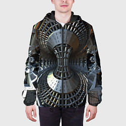 Куртка с капюшоном мужская Механистический индустриальный паттерн Броня Mecha, цвет: 3D-черный — фото 2