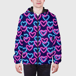 Куртка с капюшоном мужская Неоновые сердца, паттерн, цвет: 3D-черный — фото 2