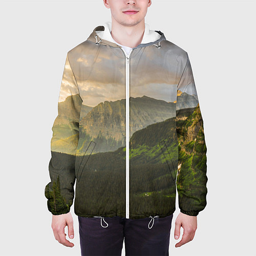 Мужская куртка Горы, лес, небо / 3D-Белый – фото 3