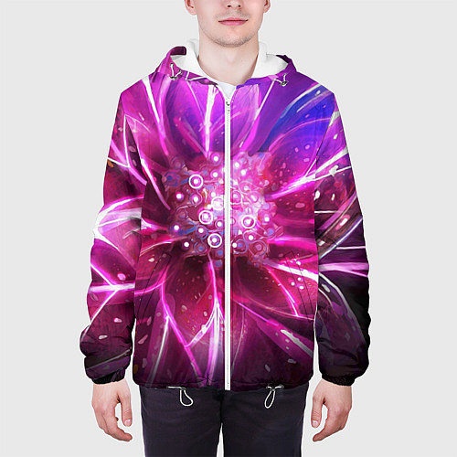 Мужская куртка Неоновый Цветок Neon Flower / 3D-Белый – фото 3
