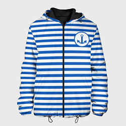 Куртка с капюшоном мужская Морская тельняшка - бело-синие полосы и якорь, цвет: 3D-черный