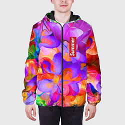 Куртка с капюшоном мужская Красочный цветочный паттерн Лето Colorful Floral P, цвет: 3D-черный — фото 2