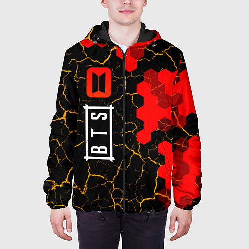 Мужская куртка Лого BTS на темном фоне с сотами / 3D-Черный – фото 3