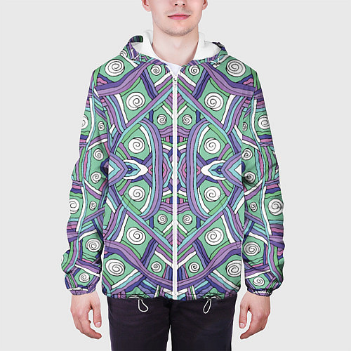 Мужская куртка Абстрактный разноцветный принт в дудл стиле / 3D-Белый – фото 3