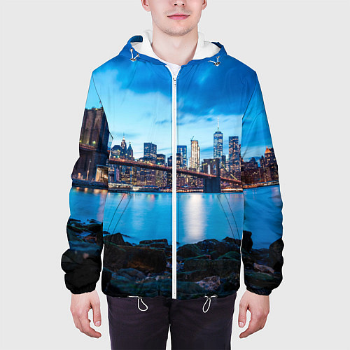 Мужская куртка Закат в мегаполисе / 3D-Белый – фото 3
