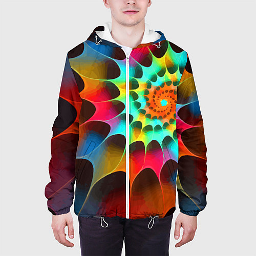 Мужская куртка Красочная неоновая спираль Colorful neon spiral / 3D-Белый – фото 3