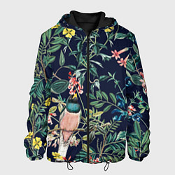 Куртка с капюшоном мужская Цветы и Розовые Птицы В Саду, цвет: 3D-черный