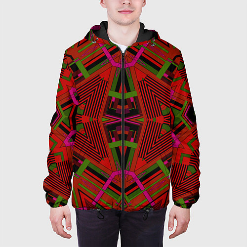 Мужская куртка Геометрический этнический арабский узор в красно ч / 3D-Черный – фото 3