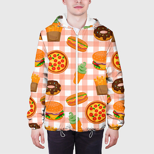 Мужская куртка PIZZA DONUT BURGER FRIES ICE CREAM pattern / 3D-Белый – фото 3