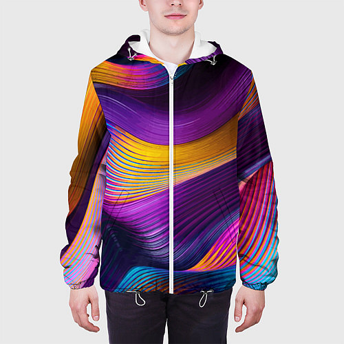 Мужская куртка Абстрактная волновая композиция Неоновые полосы Ab / 3D-Белый – фото 3