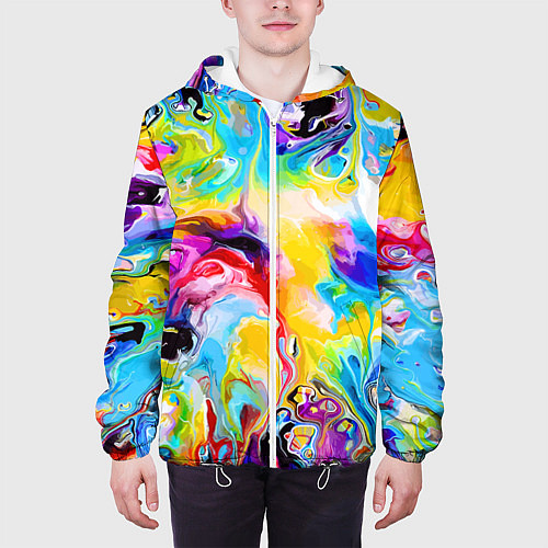 Мужская куртка Неоновые всплески красок Лето Neon splashes of col / 3D-Белый – фото 3