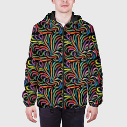 Куртка с капюшоном мужская Разноцветные яркие узоры, цвет: 3D-черный — фото 2