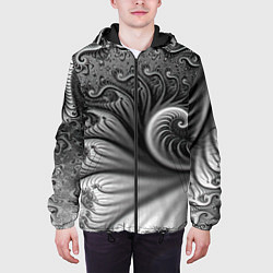 Куртка с капюшоном мужская Футуристический фрактальный абстрактный паттерн Fu, цвет: 3D-черный — фото 2