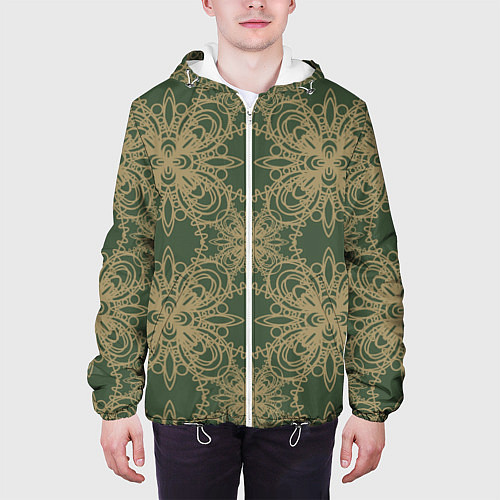 Мужская куртка Зелено-золотой фрактальный узор / 3D-Белый – фото 3